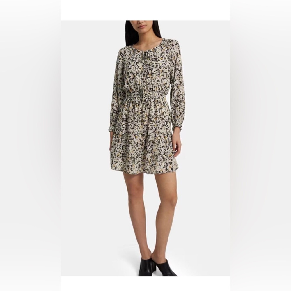 THEORY Urban Floral drawstring Neck Dress small 100% silk